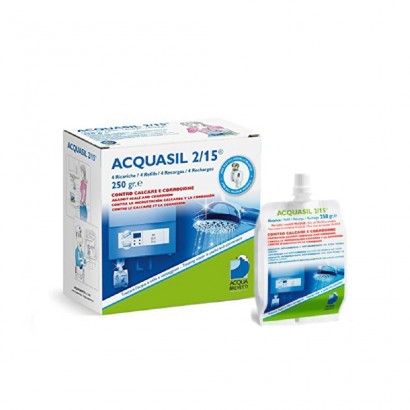Acquabrevetti ACQUASIL 2/15 Soluzione acquosa di polifosfati / 4 ricariche da gr.250/cad PC100 originale Acquabrevetti in ven...